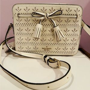 Kate Spade Leather “Hayes Perforated Camera Bag” in Bright White
